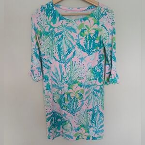 LILLY PULITZER Mini Sophie Dress Girls XL 12-14 Floral Ruffle Nautical Pink Blue